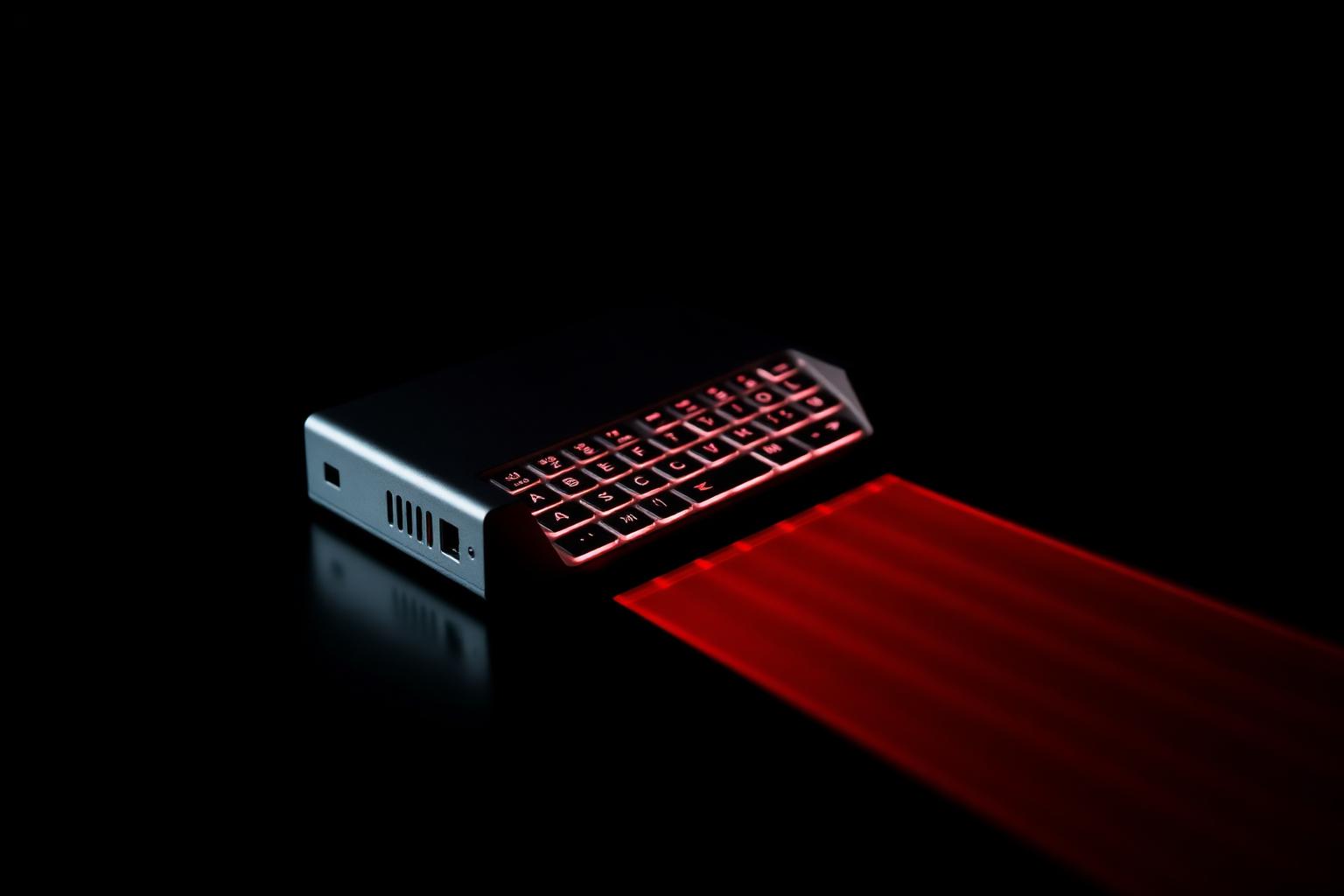KeyLight laser projection keyboard device projecting red laser keyboard