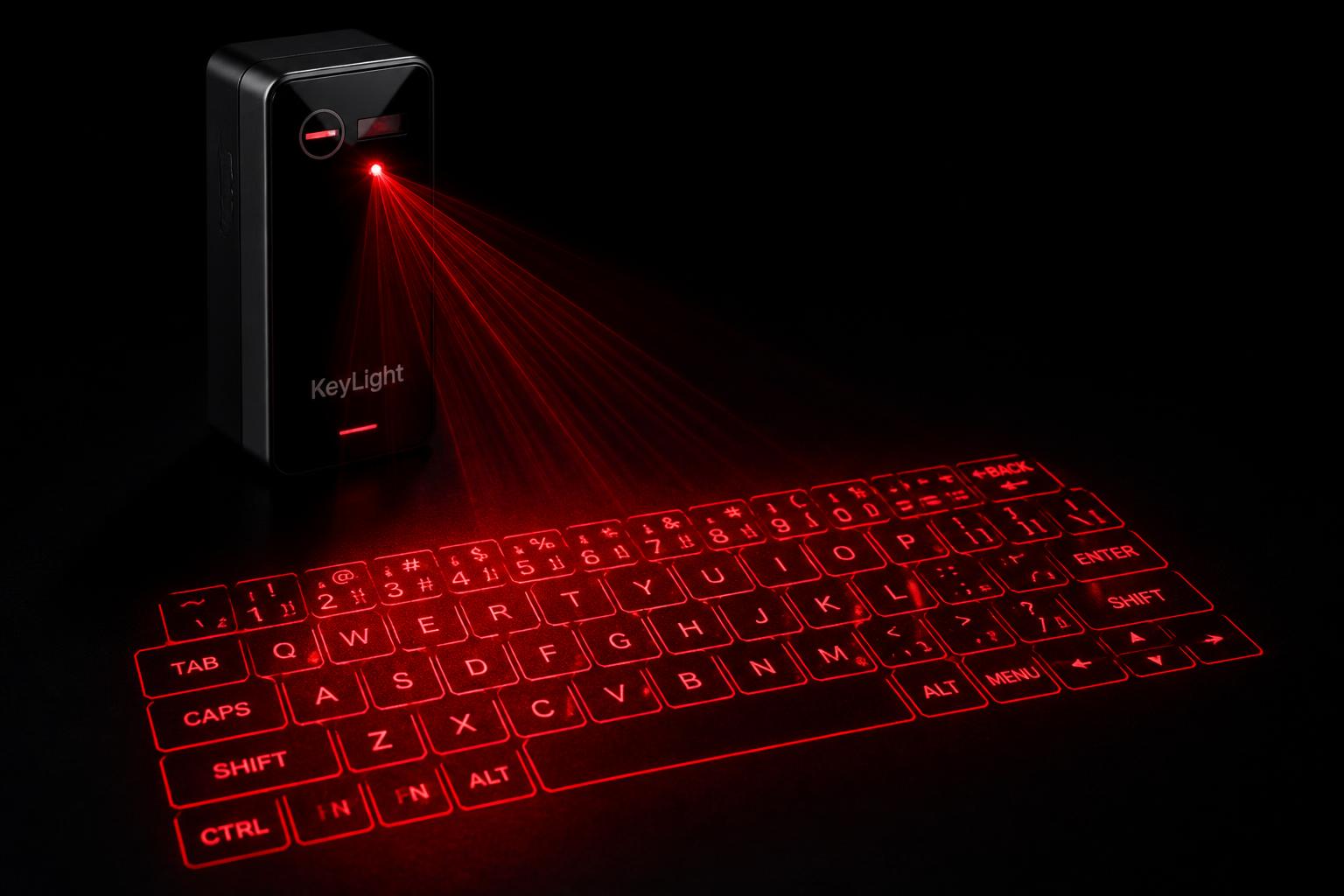 KeyLight laser projection keyboard device projecting red laser keyboard